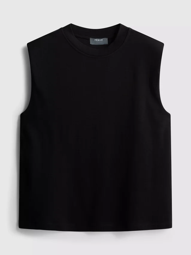 Kort, ærmeløs T-shirt med skulderpuder