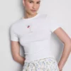 Kort baby-T-shirt med perler, med højt bomuldsindhold