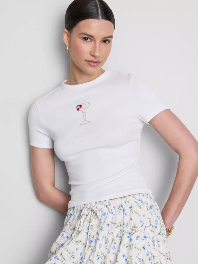 Kort baby-T-shirt med perler, med højt bomuldsindhold
