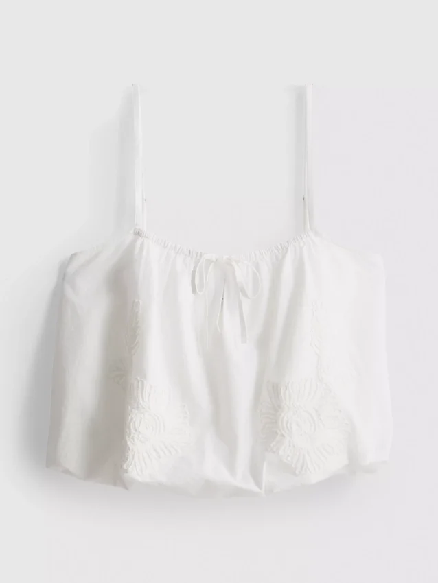 Kort cami-top i bomuld med broderi