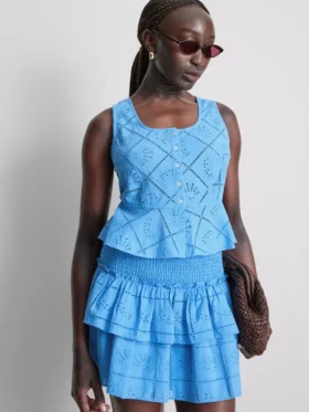 Kort cropped cami-top i bomuld med udskæringer