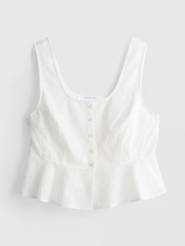 Kort cropped cami-top i bomuld med udskæringer