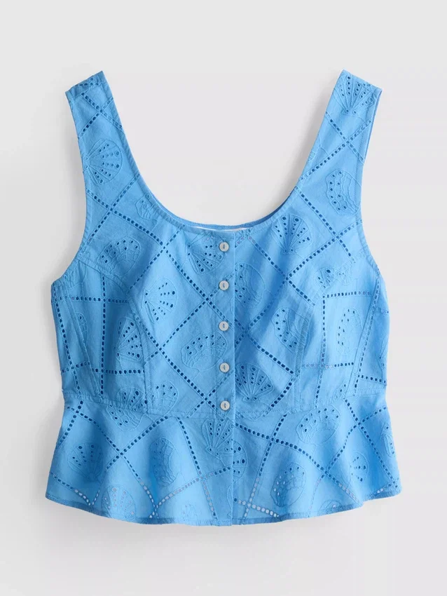 Kort cropped cami-top i bomuld med udskæringer