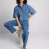 Kort, firkantet skjorte i bomuldsdenim