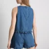 Kort, flæset tanktop i bomuldsdenim