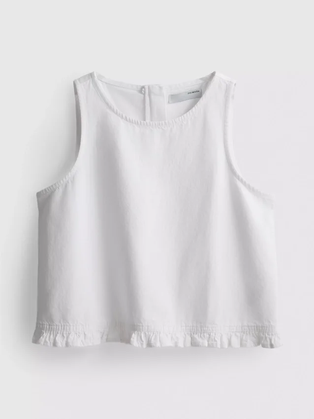Kort, flæset tanktop i bomuldsdenim