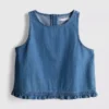 Kort, flæset tanktop i bomuldsdenim