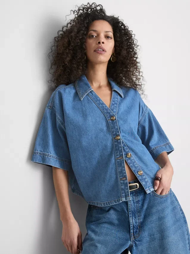 Kortærmet denimskjorte