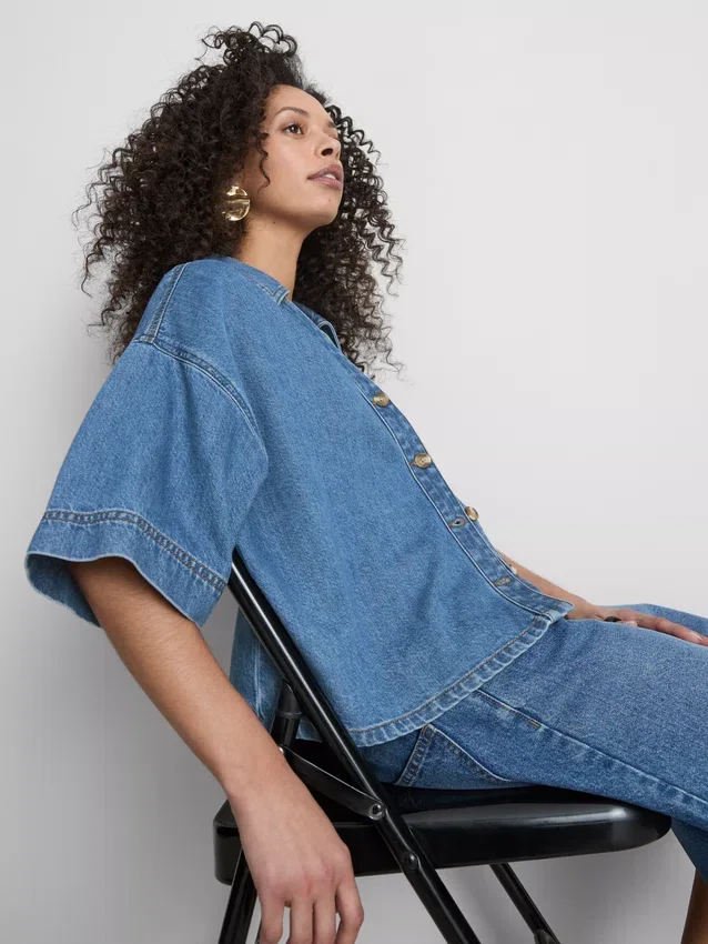 Kortærmet denimskjorte