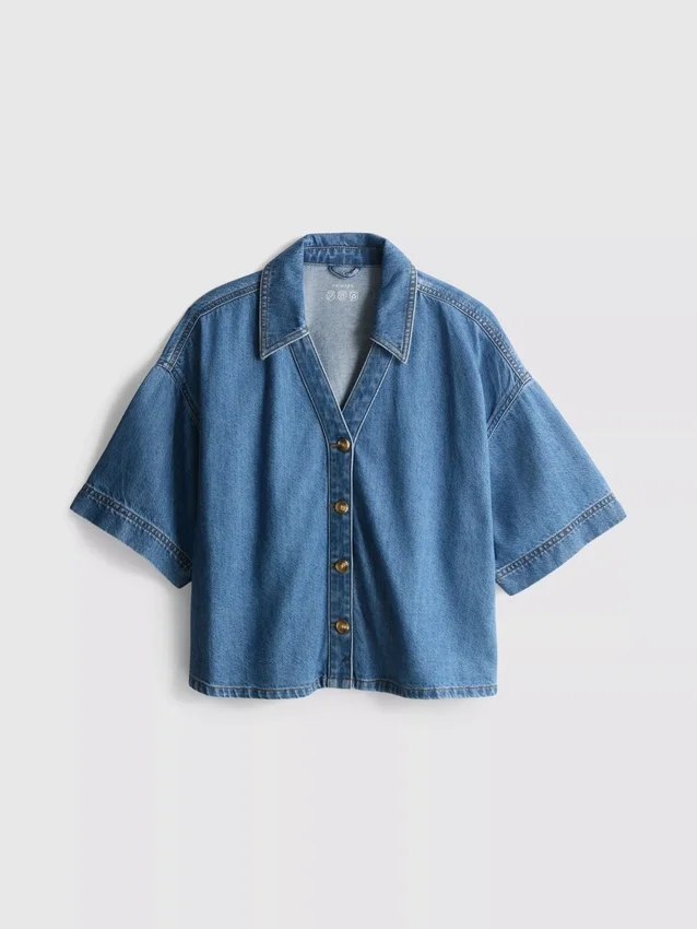 Kortærmet denimskjorte