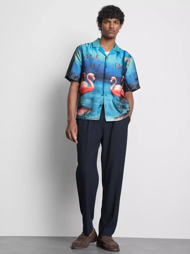 Kortærmet skjorte med knapper og flamingo-print
