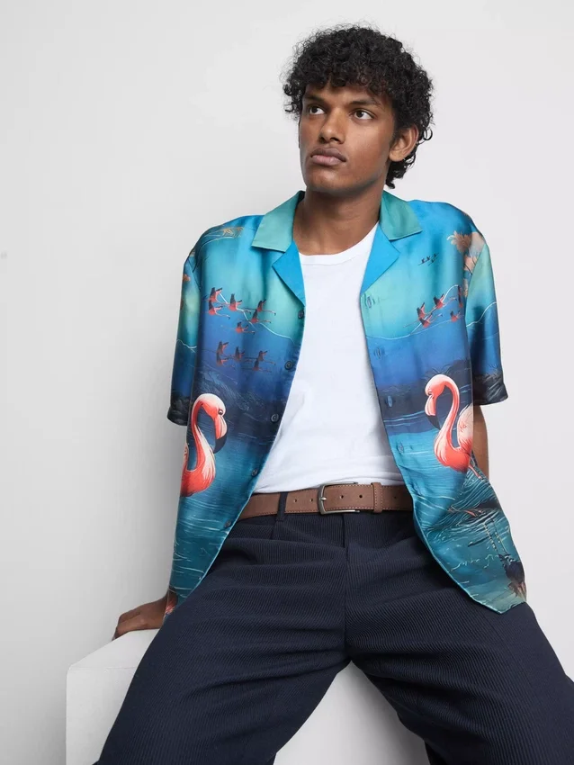 Kortærmet skjorte med knapper og flamingo-print