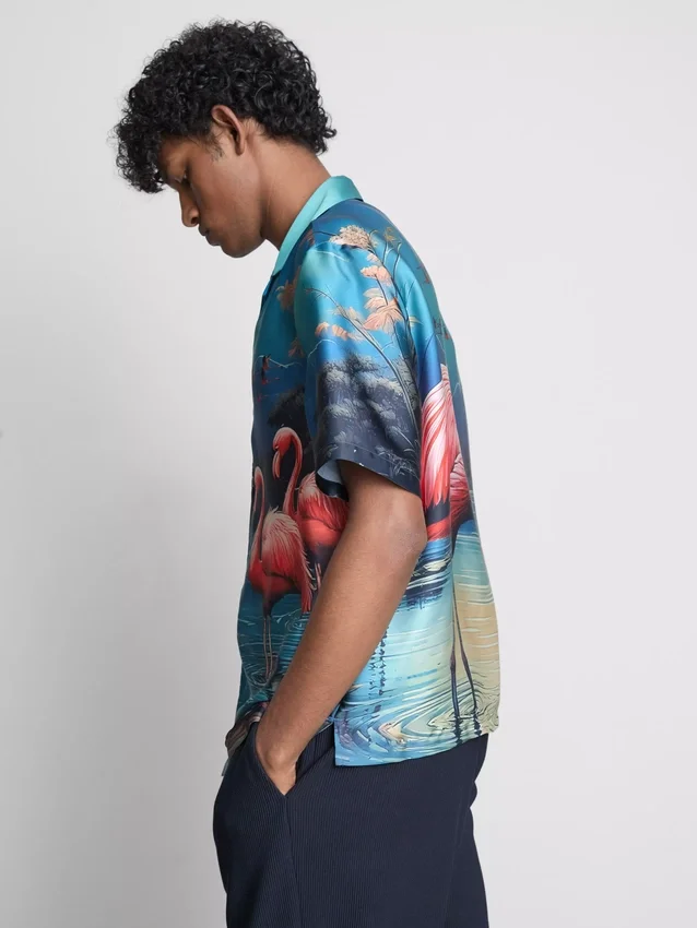 Kortærmet skjorte med knapper og flamingo-print