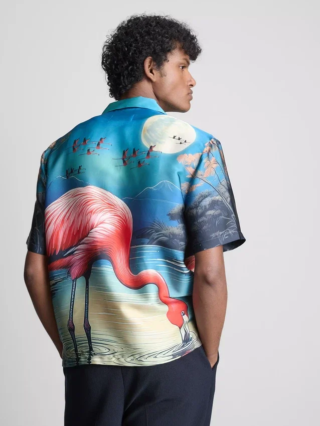 Kortærmet skjorte med knapper og flamingo-print