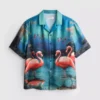 Kortærmet skjorte med knapper og flamingo-print