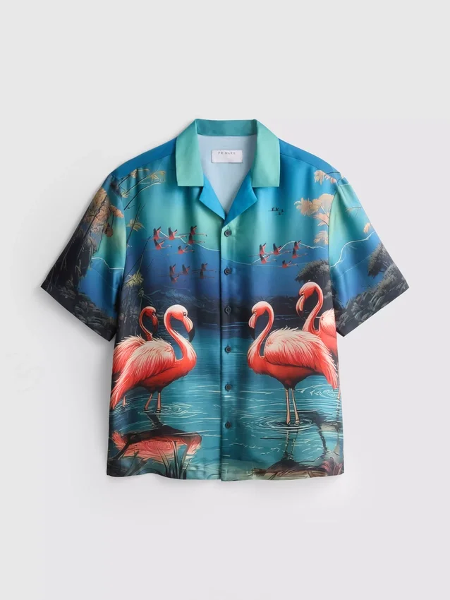 Kortærmet skjorte med knapper og flamingo-print