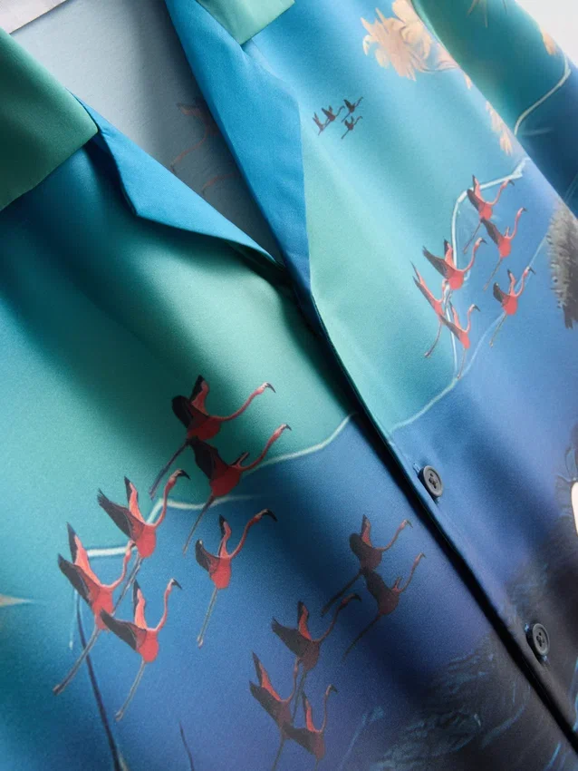 Kortærmet skjorte med knapper og flamingo-print