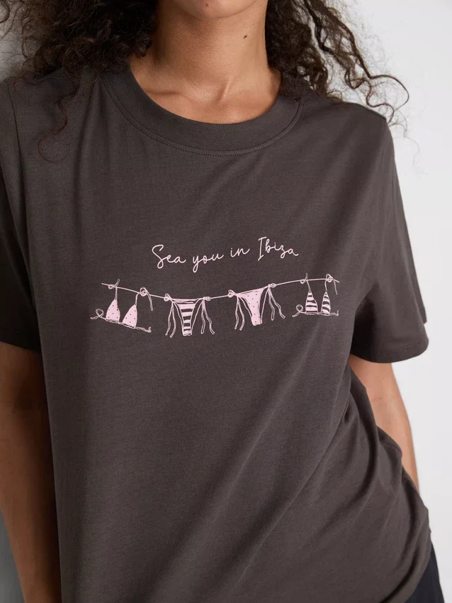 Kortærmet T-shirt i bomuld med grafisk print