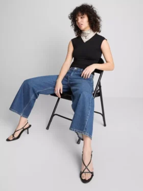 Korte jeans i denim med brede ben