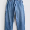 Korte jeans i denim med brede ben
