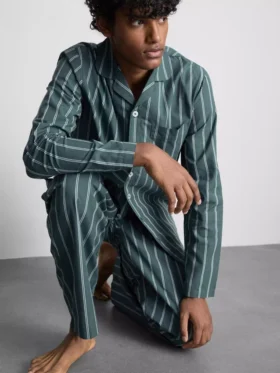 Lang pyjamasser i stribet poplin
