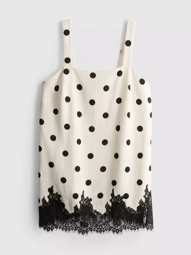 Lang tanktop i bomuldsblanding med blonder