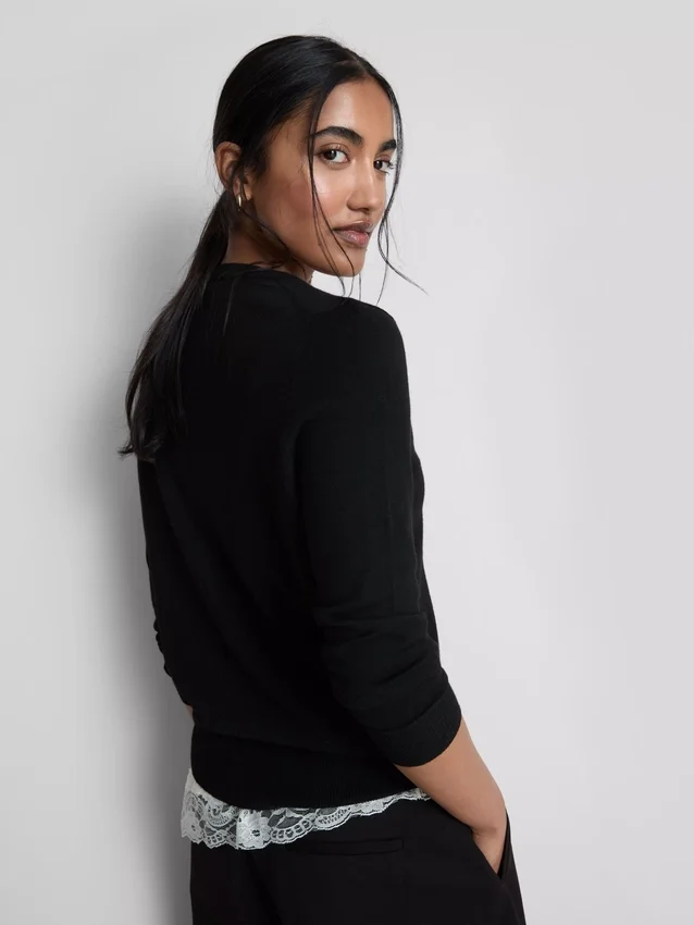 Langærmet cardigan med rund hals