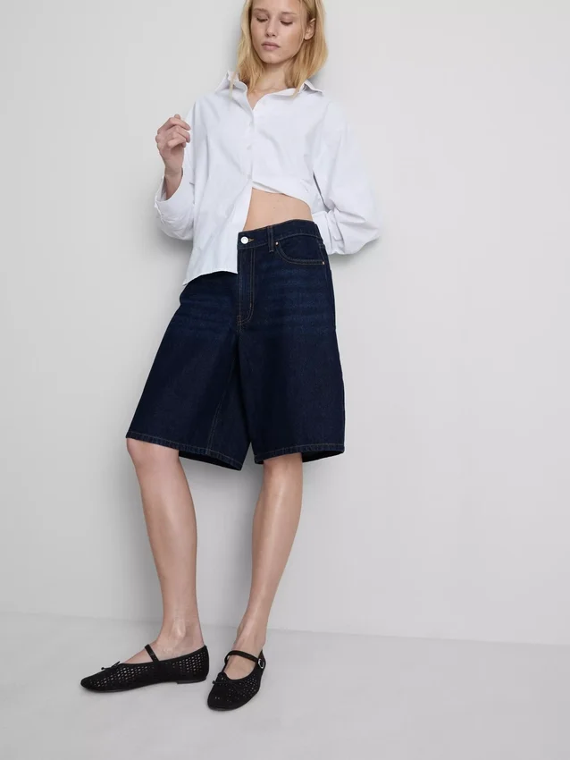 Lange bermudashorts i bomuldsdenim