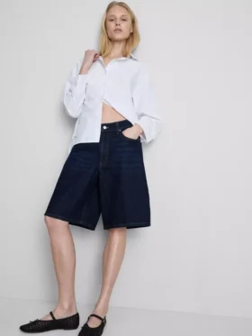 Lange bermudashorts i bomuldsdenim