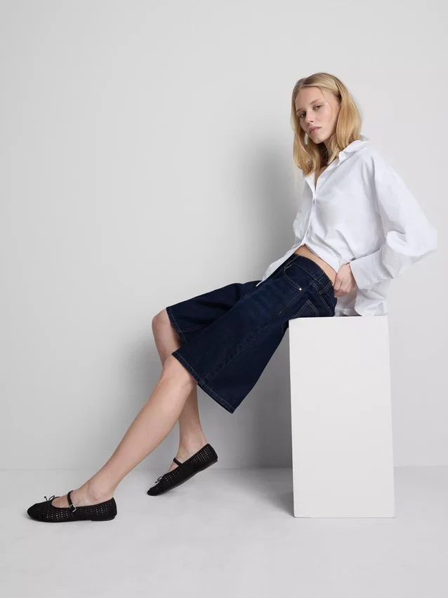 Lange bermudashorts i bomuldsdenim