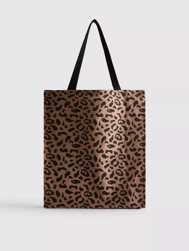 Leopardmønstret canvas-tote-taske