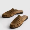 Loafer-mulesandaler i imiteret ruskind