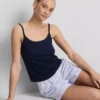 Loungetop i bomuldsrig pointelle-cami