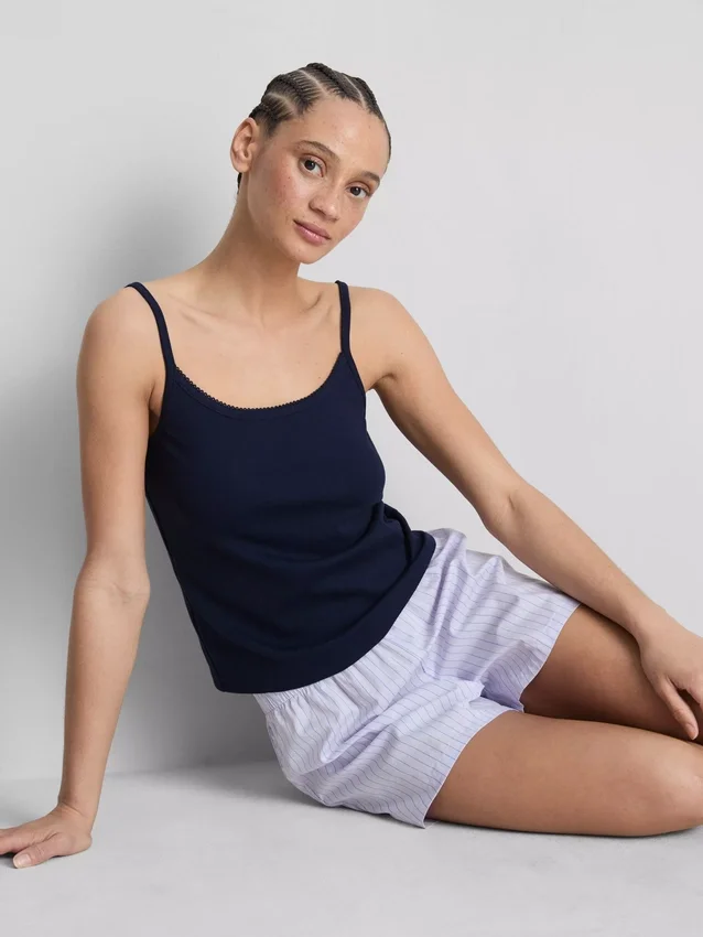Loungetop i bomuldsrig pointelle-cami