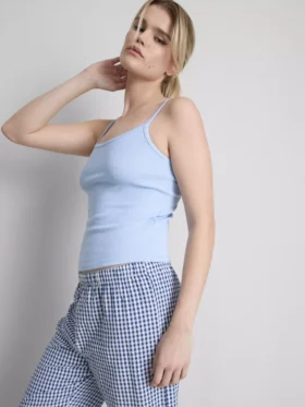 Loungetop i bomuldsrig pointelle-cami