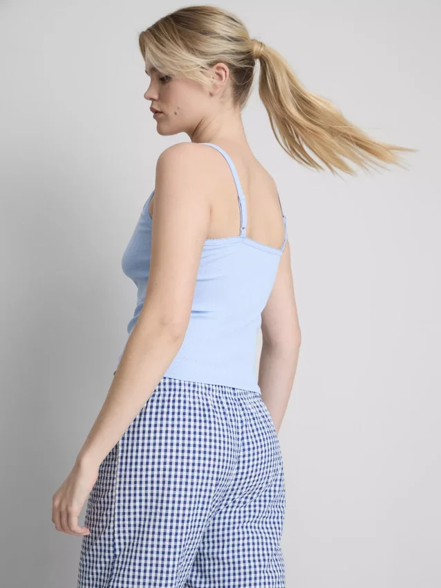 Loungetop i bomuldsrig pointelle-cami