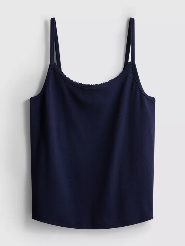 Loungetop i bomuldsrig pointelle-cami