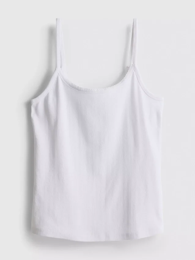 Loungetop i bomuldsrig pointelle-cami