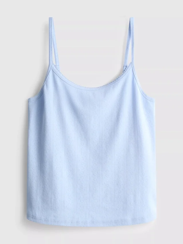 Loungetop i bomuldsrig pointelle-cami
