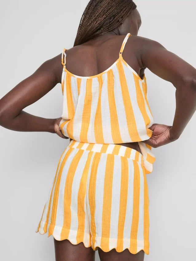 Love to Lounge stribede pyjamashorts med flæser