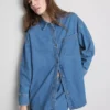 Løst siddende bomuldsdenim-skjorte med knapper