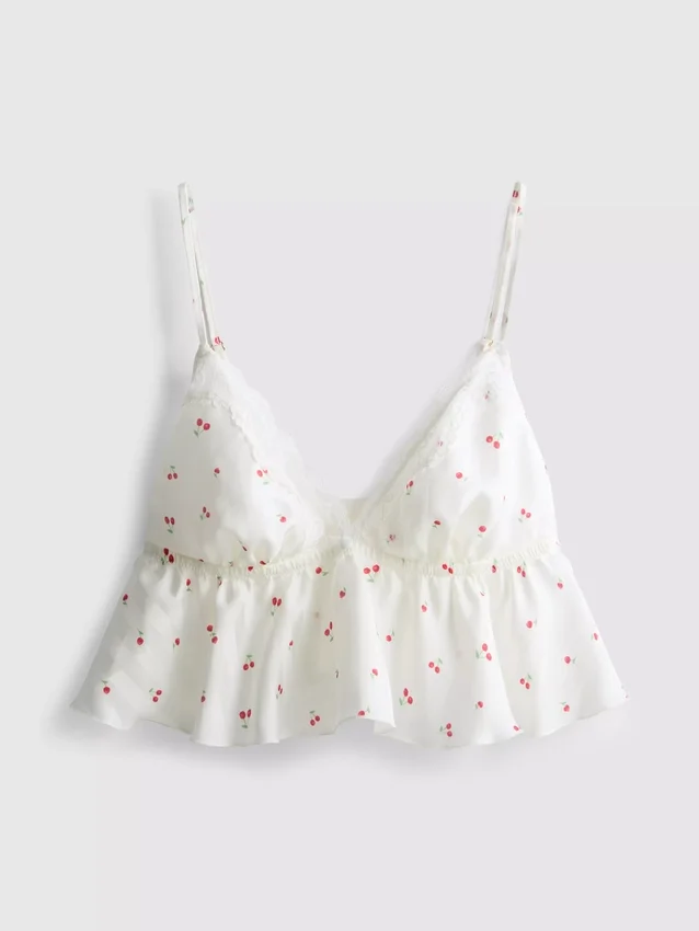 Luftig bralette med kirsebærfarvet blonderkant