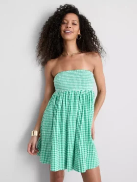 Mini-bandeau-kjole i bomuldsgingham