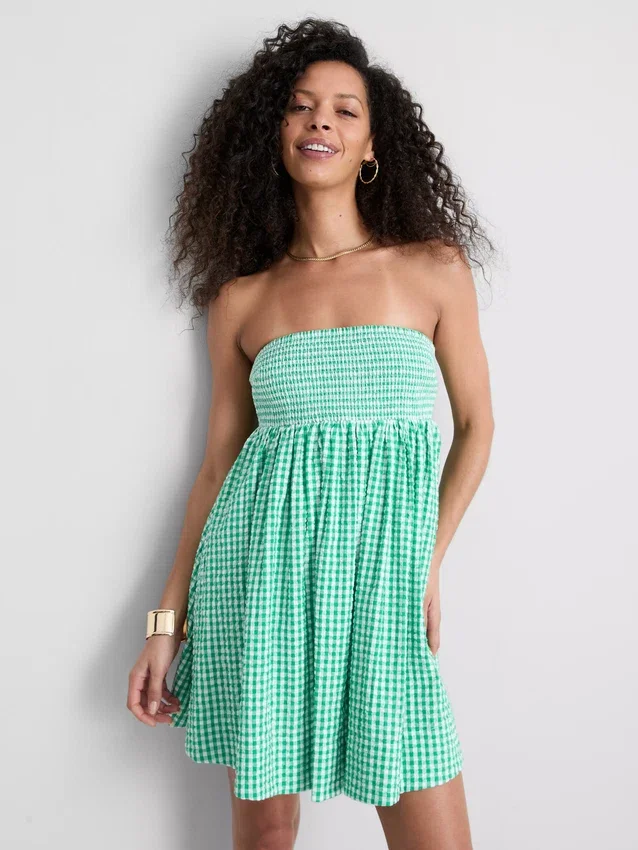 Mini-bandeau-kjole i bomuldsgingham