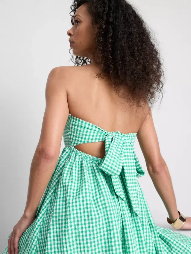 Mini-bandeau-kjole i bomuldsgingham