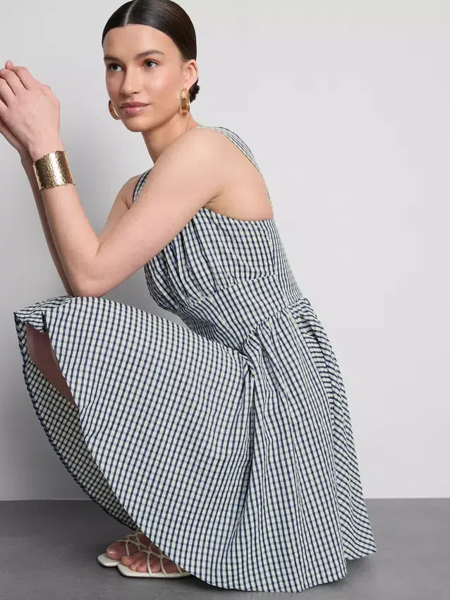 Mini-kjole i gingham-korsetstil