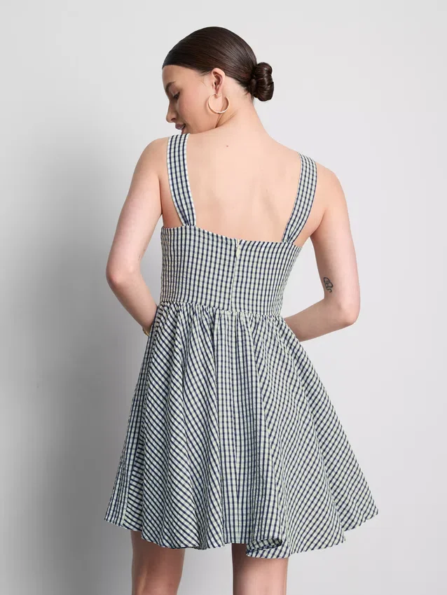 Mini-kjole i gingham-korsetstil
