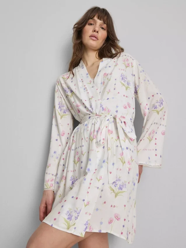 Mini-morgenkåbe med blomsterprint