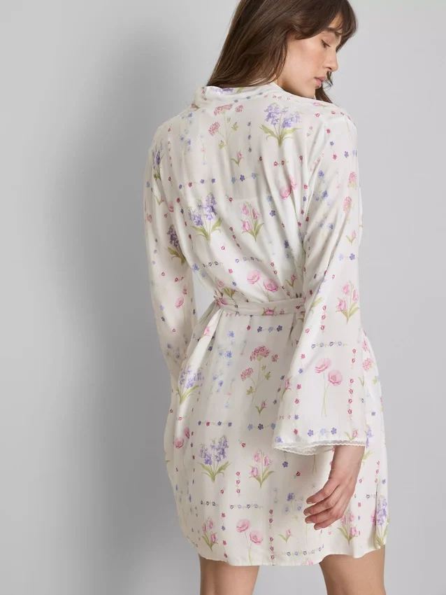 Mini-morgenkåbe med blomsterprint