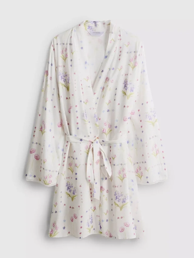 Mini-morgenkåbe med blomsterprint